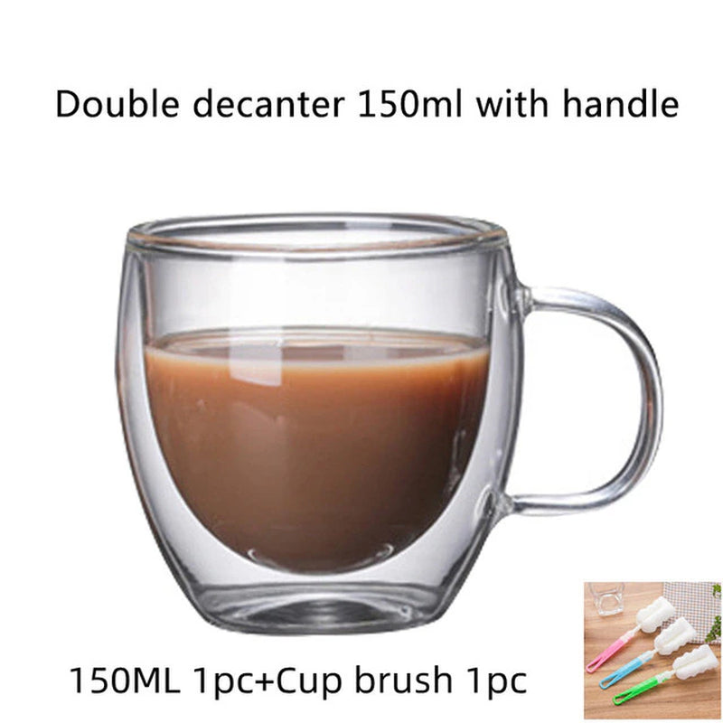 Double Wall Mug for Tea Heart Love Shaped Cup Glass Champagne Wine Milk Juice Espresso Coffee Drinkware Bar Drinking Utensils