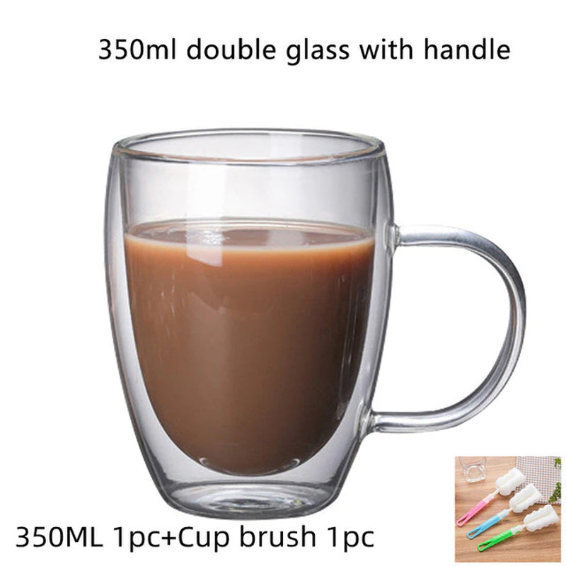 Double Wall Mug for Tea Heart Love Shaped Cup Glass Champagne Wine Milk Juice Espresso Coffee Drinkware Bar Drinking Utensils